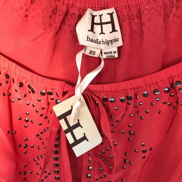 Haute Hippie Silk Metal Studs Top XS Grapefruit (pink boho tunic) - Picture 3 of 6